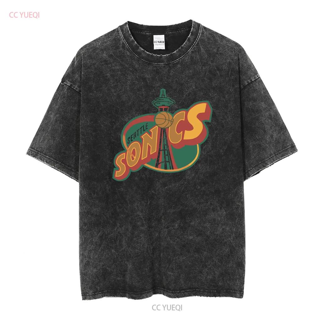 Vintage Seattle Supersonics T Shirt CP1627 Long Sleeves Vintage Washed Unisex Casual Slightly Top For Everyday Wear Streetwear