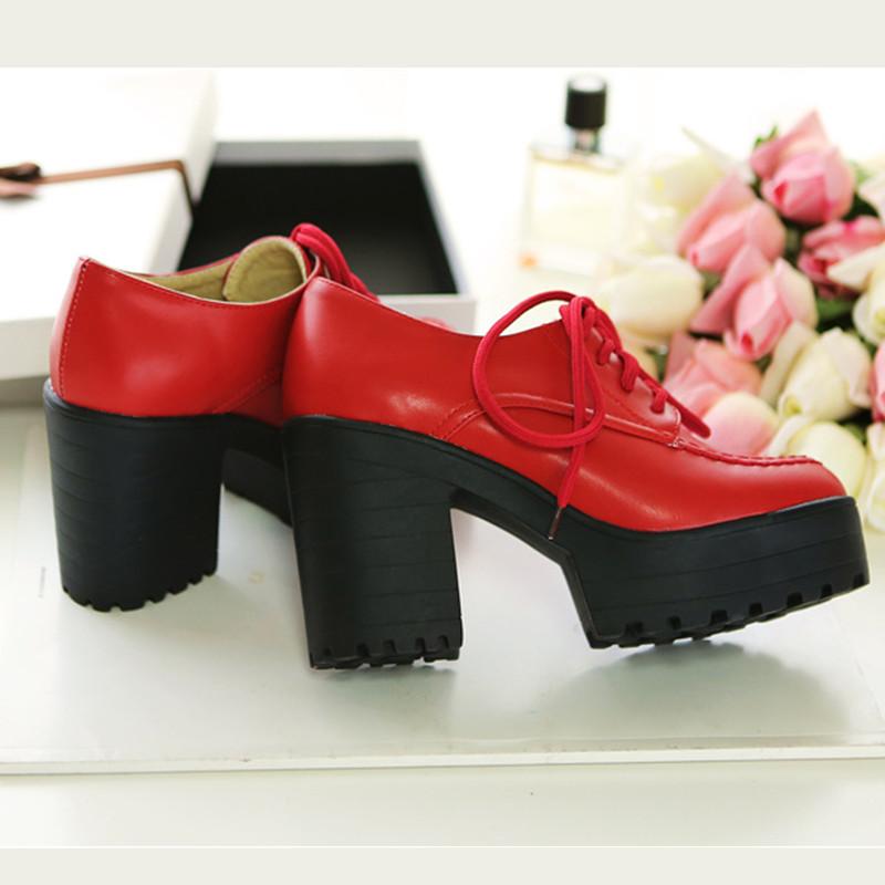 Classic Lace-up Ankle Boots For Women Red White Punk Heels Platform Euro Style Women's Shoes Autumn Spring High Heels Pump Shoes