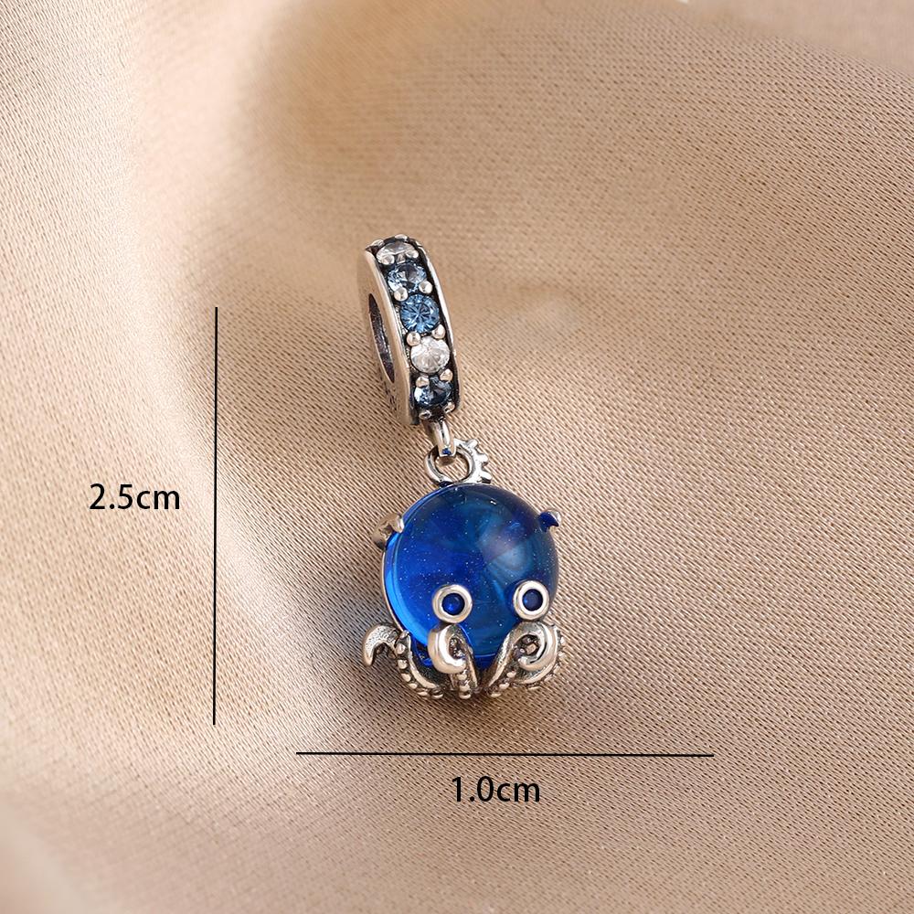 Blue 925 Silver Dolphin Octopus Turtle Swallow Pendant Bead, Suitable for European Bracelet DIY Women's Jewelry Accessories
