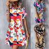 Women's Summer Short-sleeved Lapel Button Printed Shirt Dress