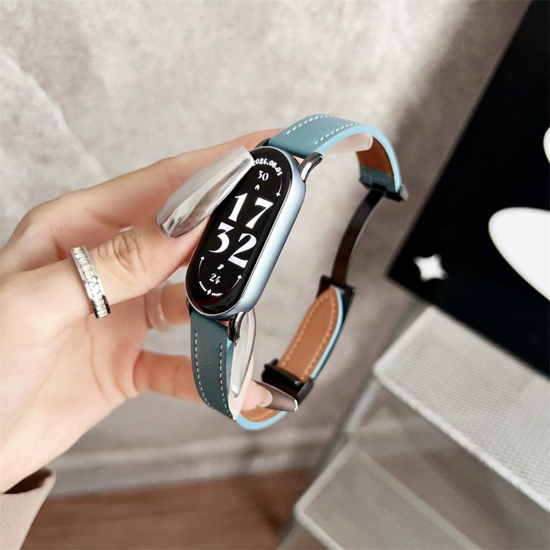 

Модный кожаный ремешок для часов Xiaomi Mi Band 9, сменный браслет Miband 8 NFC Correa SmartAccessories, ремешок на запястье xiaomi band 8/9 синий