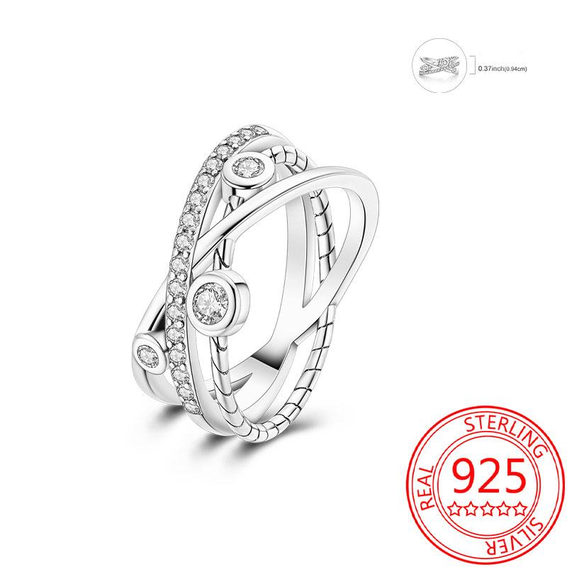 925 Silver Beautiful Stars and Moon Shining Sun Geometry Infinite Combination Ring Boutique Matching Gifts