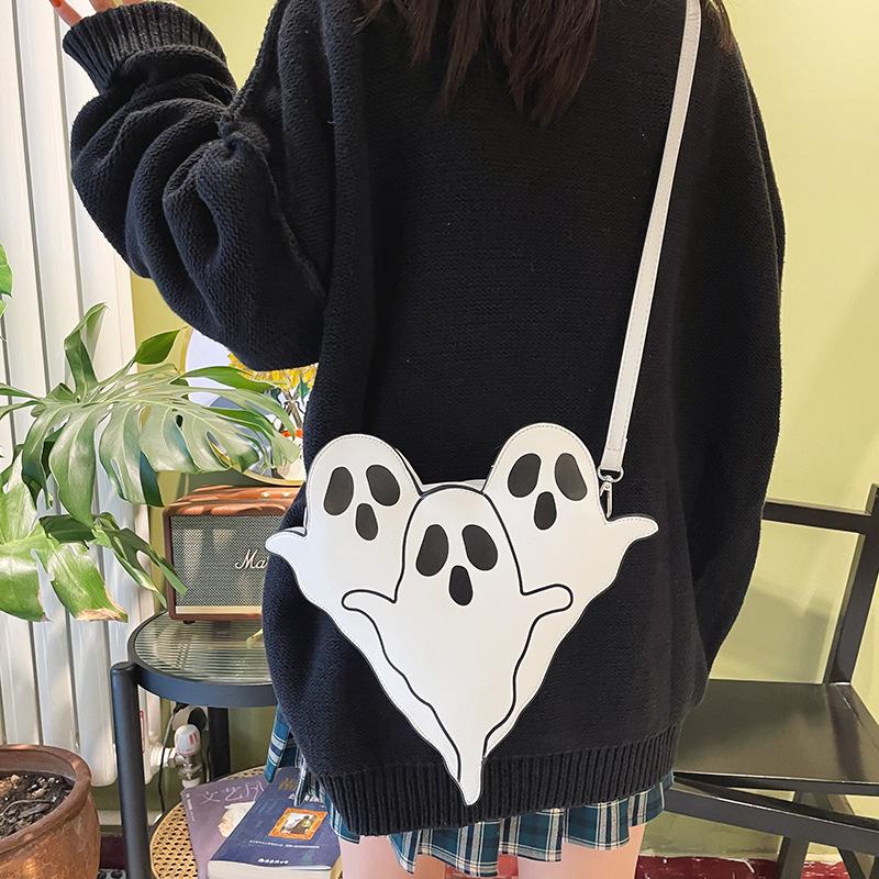 

D0LF Novelty Printed Shoulder Bags Cartoon Pu Leather Crossbody Purses Gothic Ghost Shape Messenger Bag Funny Satchel