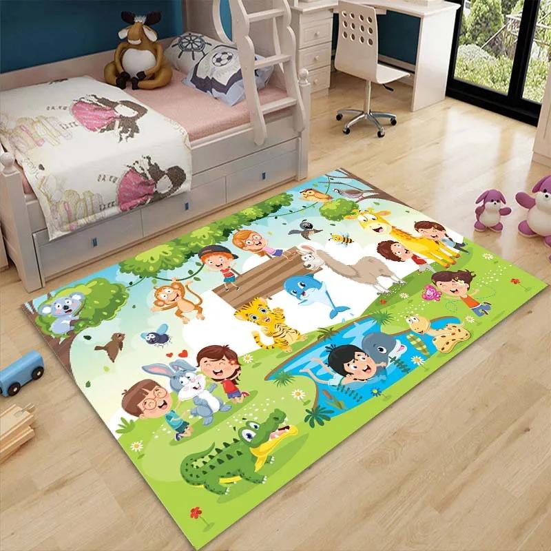 3D Cartoon Zoo Tiere Baby Krabbelmatte Teppich für Kinderzimmer Dekoration Kinderbereich Bodenmatte Bequemer Rutschfester Teppich Schnelle Lieferung