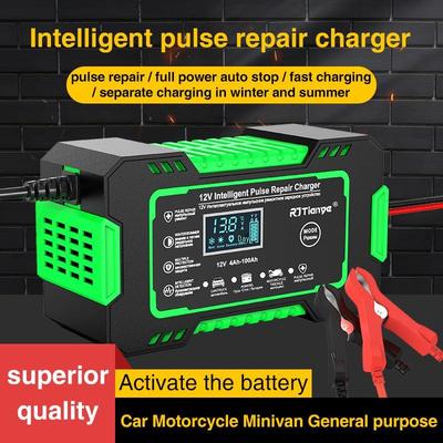 12V 6A Battery Charger with LCD for Motorcycle, SUV, Car - Pulse Repair Function