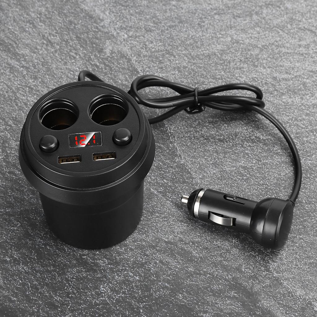 Cup Dual USB Car Charger with Wire Multifunction Cigarette Lighter for Phone Tablet PC