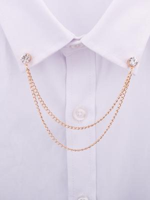 1pc Minimalist and Fashionable Rhinestone Tassel Double-layer Chain Men's Brooch Shirt Collar Accessory