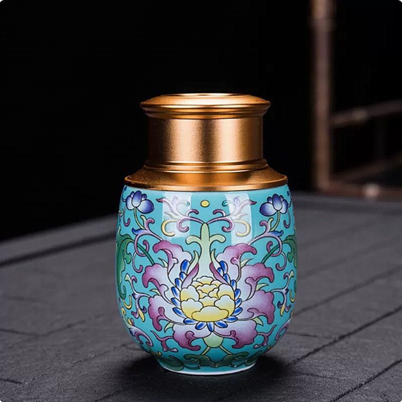Exquisite Pastel Ceramic Tea Caddy Portable Travel Sealed Tea Boxes Tea Jar Storage Tank Coffee Canister Spice Candy Containers