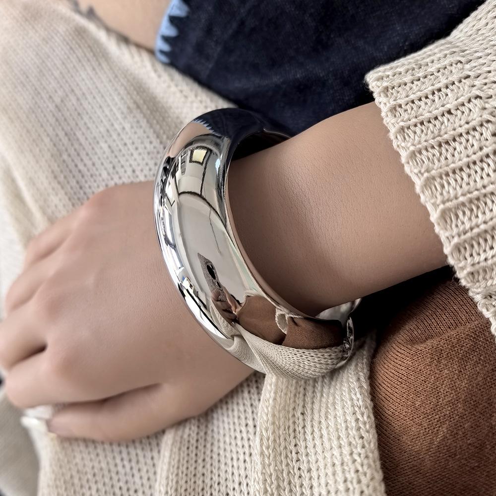 DIEZI Vintage Hip Hop Wide Cuff Bangles Punk Gold Silver Color Geometric Metal Spring Bangles For Women Bracelets Men Jewelry