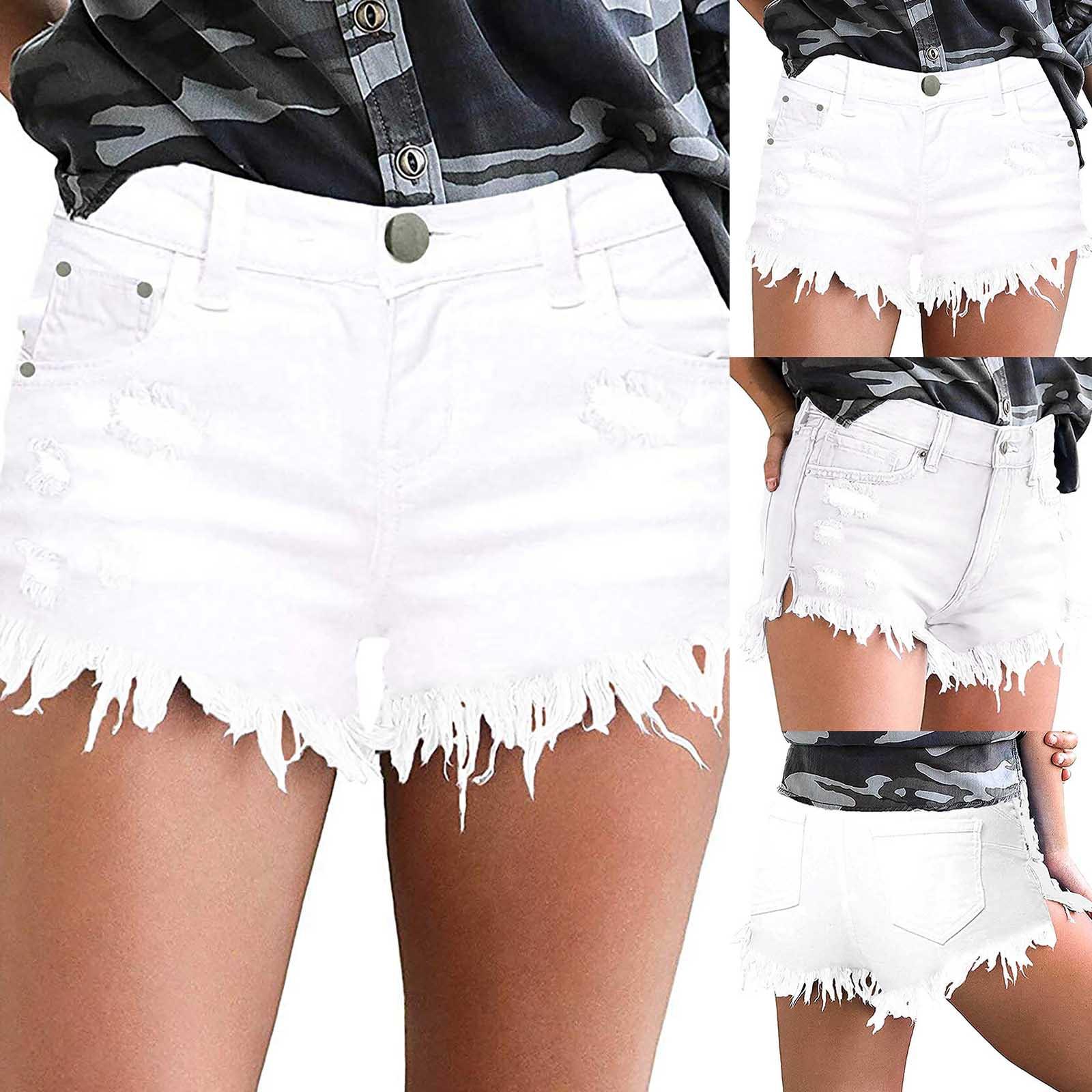 

Women s Shredded Tassel Denim Summer Pocket Shorts Jeans Pants XL белый
