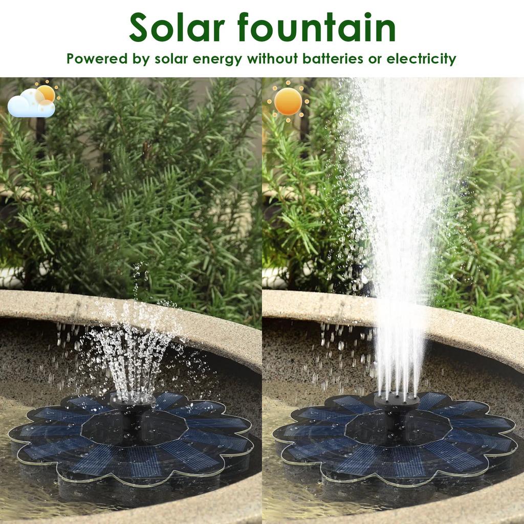 Solar Water Fountain Polysilicon Board Floating Bird Bath Fountain Pump with 5 Nozzles Energy Saving Water Pump for Garden Ponds