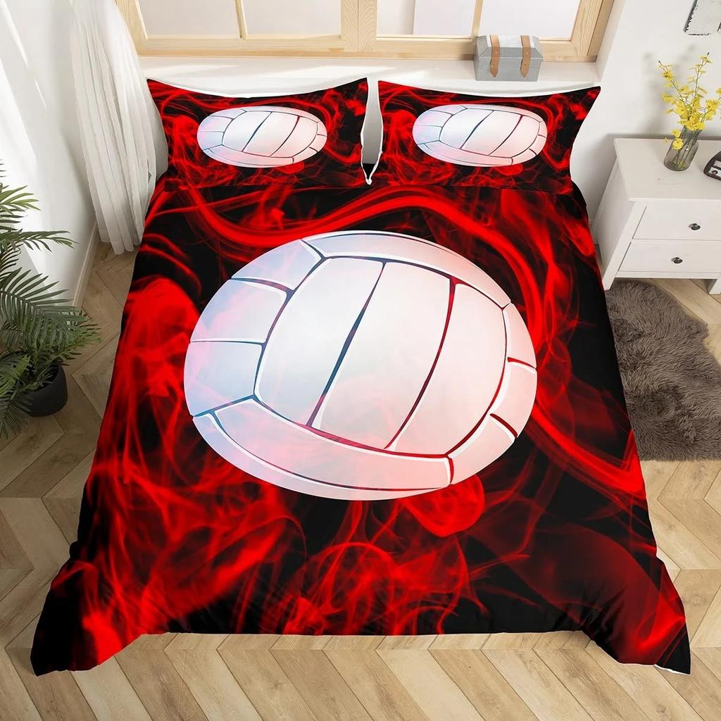 Set Lenjerie de Pat Volei Sporturi King Queen Husă de Plapumă Tematică Minge Foc și Apă Husă de Plapumă Poliester Husă de Pilotă