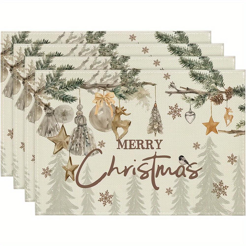 Merry Christmas Placemats Set of 4 Polyester Woven Table Mats 12x18 In Hand Wash Only Rectangular Dining Mat for Holiday