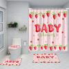 Strawberry Pink Shower Curtain Set Girls Woman Fruit Summer Bathroom Decoration Bathtub Rug Mat Home Carpet Toilet Lid Cover