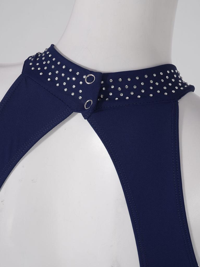 Kadın Kızlar V Boyun Backless Dans Elbise Artistik Patinaj Etek Leotard Jimnastik Elbiseler