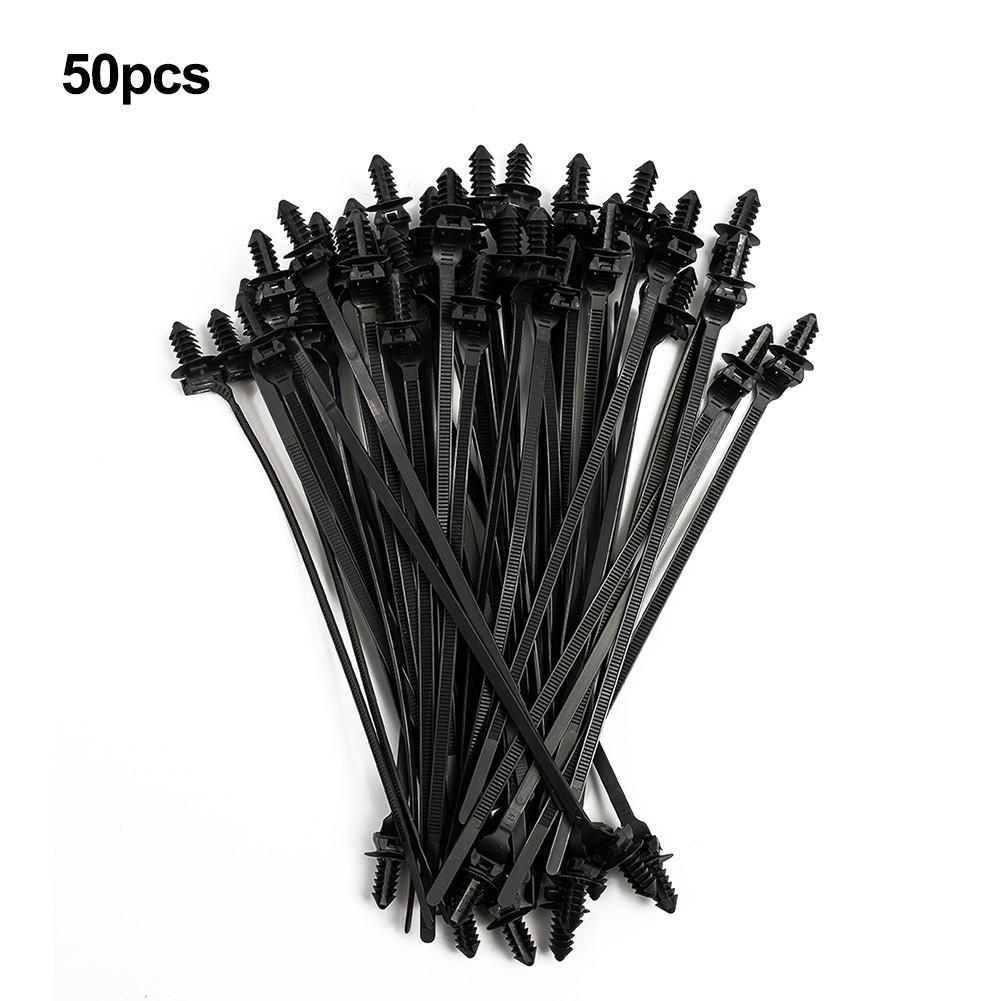 

50pcs Cable Ties Black Push Clips Released Zip Straps