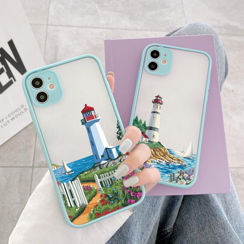 Hand Painted Lighthouse Bird Seagull Phone Case for iphone 17 16 14 11 12 13 15 Pro Max 16 15 14 Plus X XS XR Hard back Covers