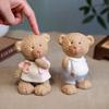 2Pcs Cartoon Couple Bear Resin Figurine, Handmade Sitting Standing Bear Statue, Vintage Animal Sculpture Table Ornament for Home, Office