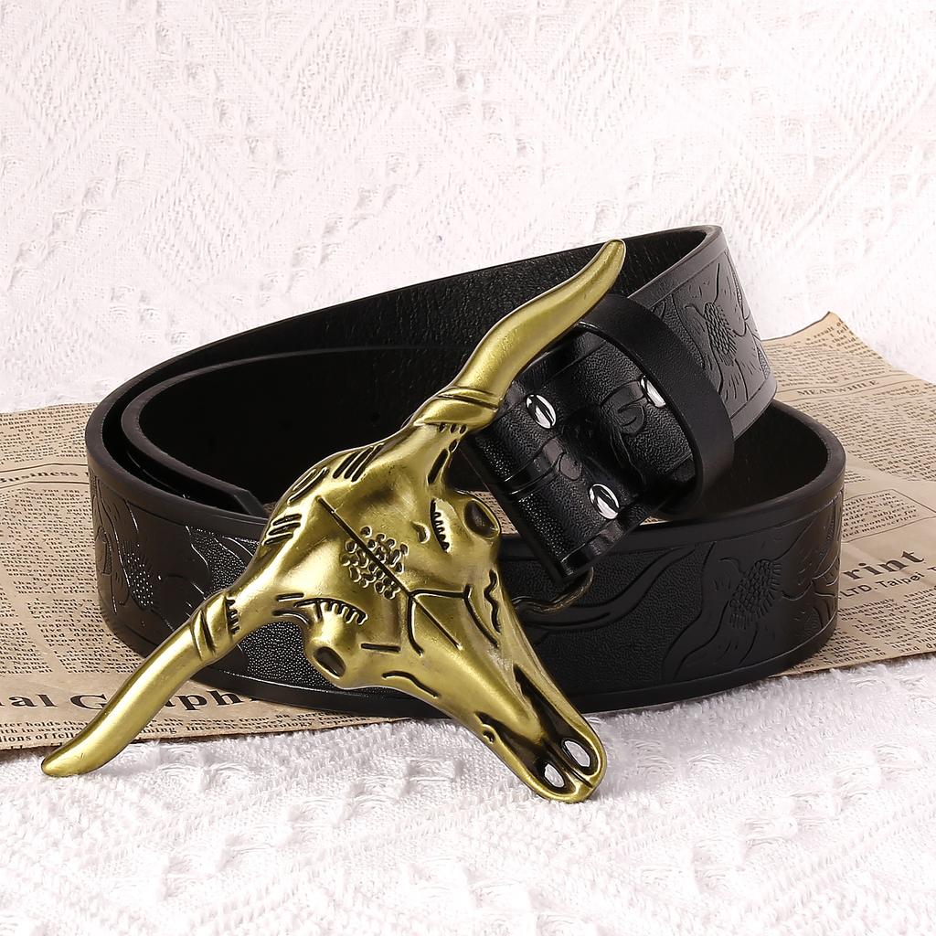 Men'S Belt Light Luxury Belt Men'S High-End Sense Bull'S Head Button Belt Men'S Trendy Men Can
