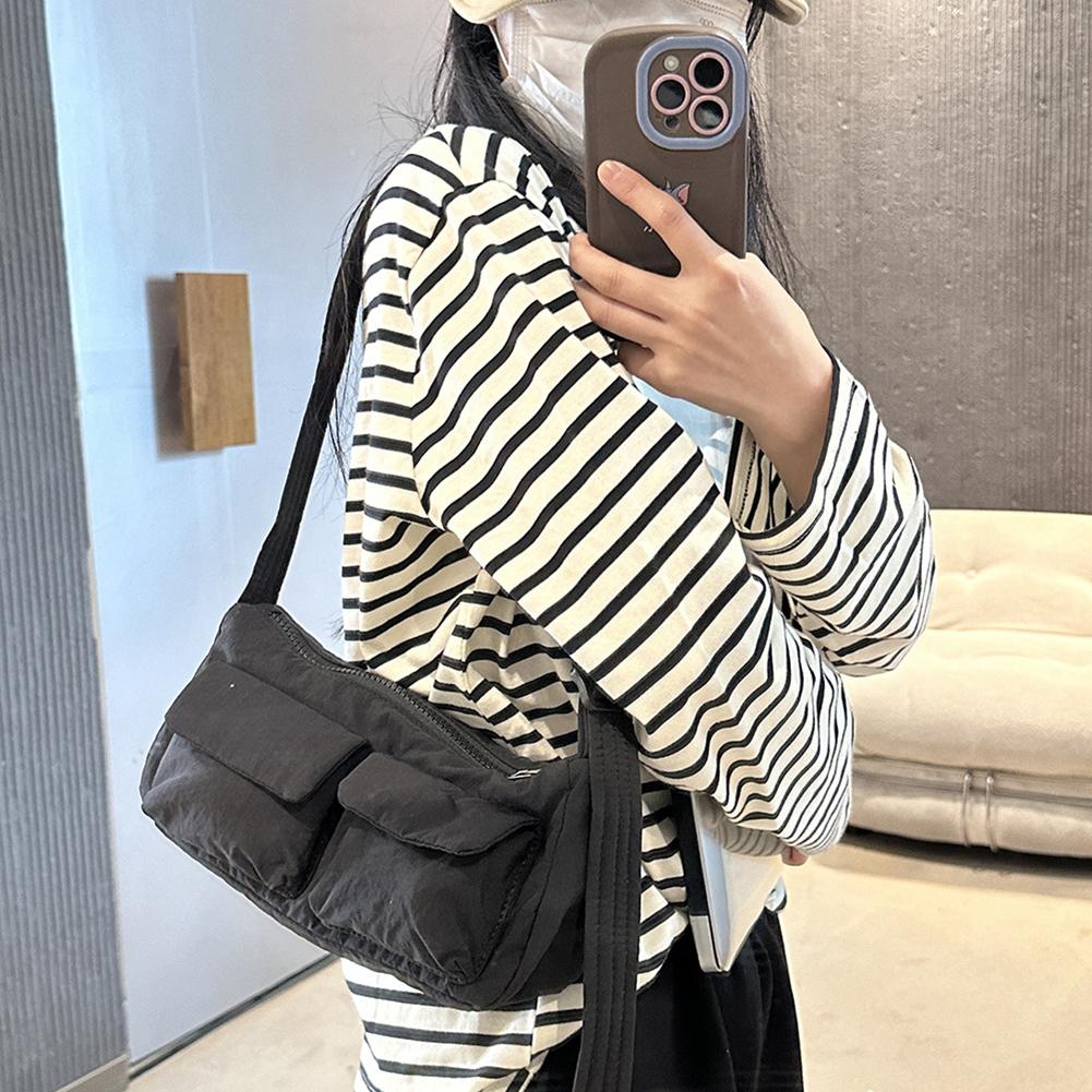 

Повседневные наплечные сумки для женщин однотонная водонепроницаемая нейлоновая сумка через плечо многокарманная сумка под мышкой на молнии простая сумка-мессенджер чёрный