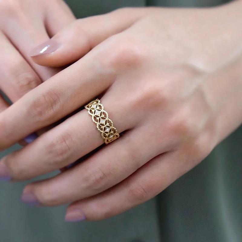 Huitan Hollow Out Finger Ring for Women Fashion Contracted Designed Gold Color Wedding Band Accessories Statement Female Jewelry