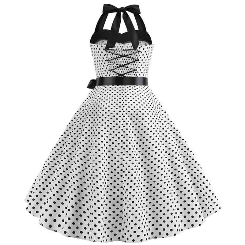 Sexy Retro White Polka Dot Dress Hepburn Vintage Halter Party Dress 50s 60s Pin Up Rockabilly Robe