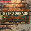D Flatpc Vintage Garage Metal Signx Rustic Aluminum Wall Decor with Classic Car Oil Can DesignFull Service Tire