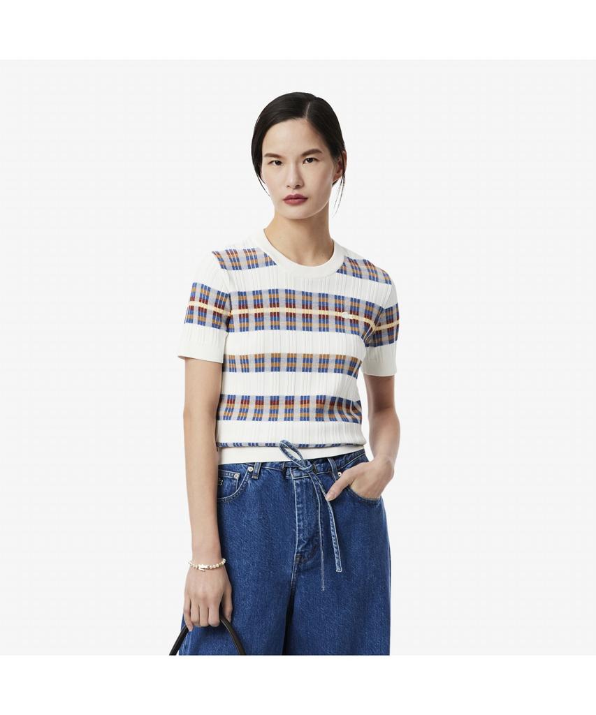 LACOSTE Women'S Pleated Rib Knit Short Sleeve Sweater Af7961-55N 6Qi