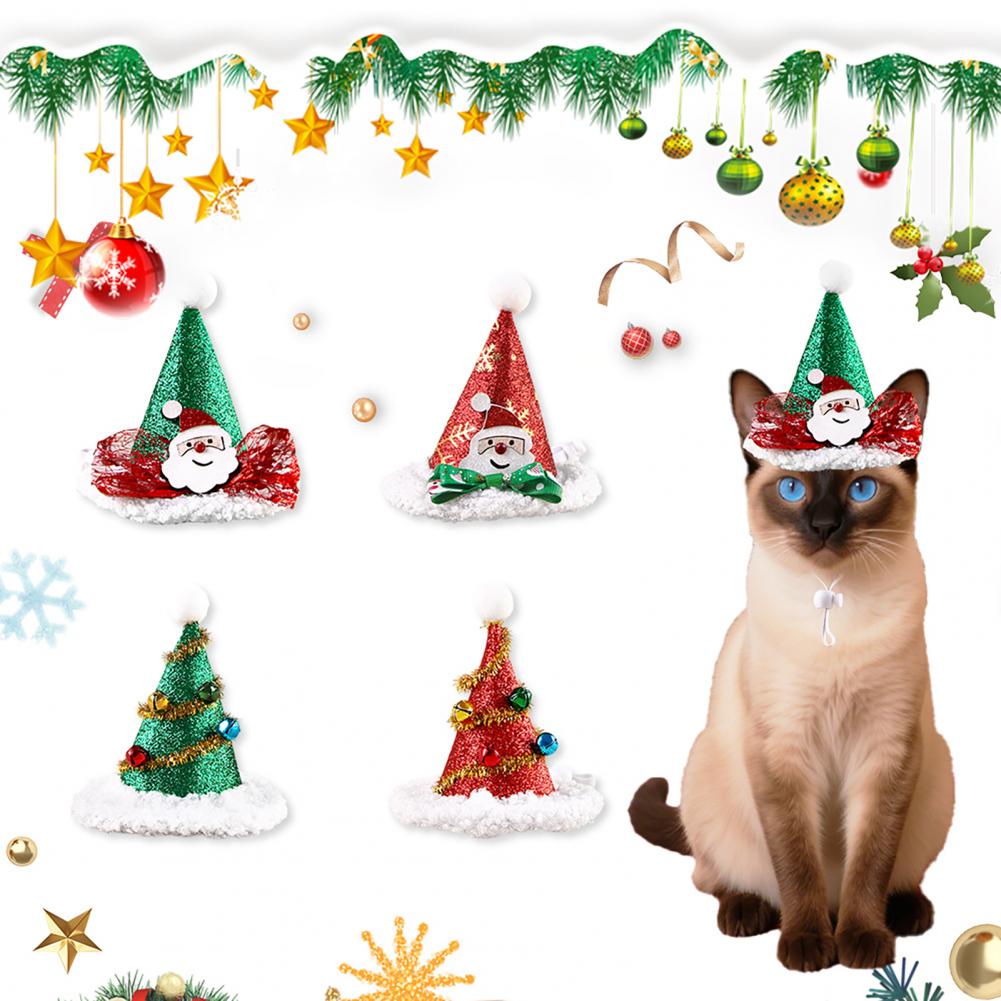 Elastic Strap Pet Headgear Cat Dog Holiday Headwear Festive Pet Christmas Hats for Cats Dogs Xmas Tree Santa Claus Glitter