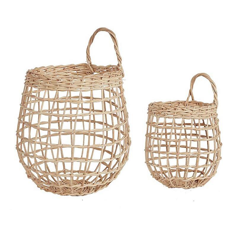 Hollow Rattan Woven Storage Basket Multi-functional Decorative Wicker Fruit Basket Wall Hanging Flower Basket Sundries Organizer