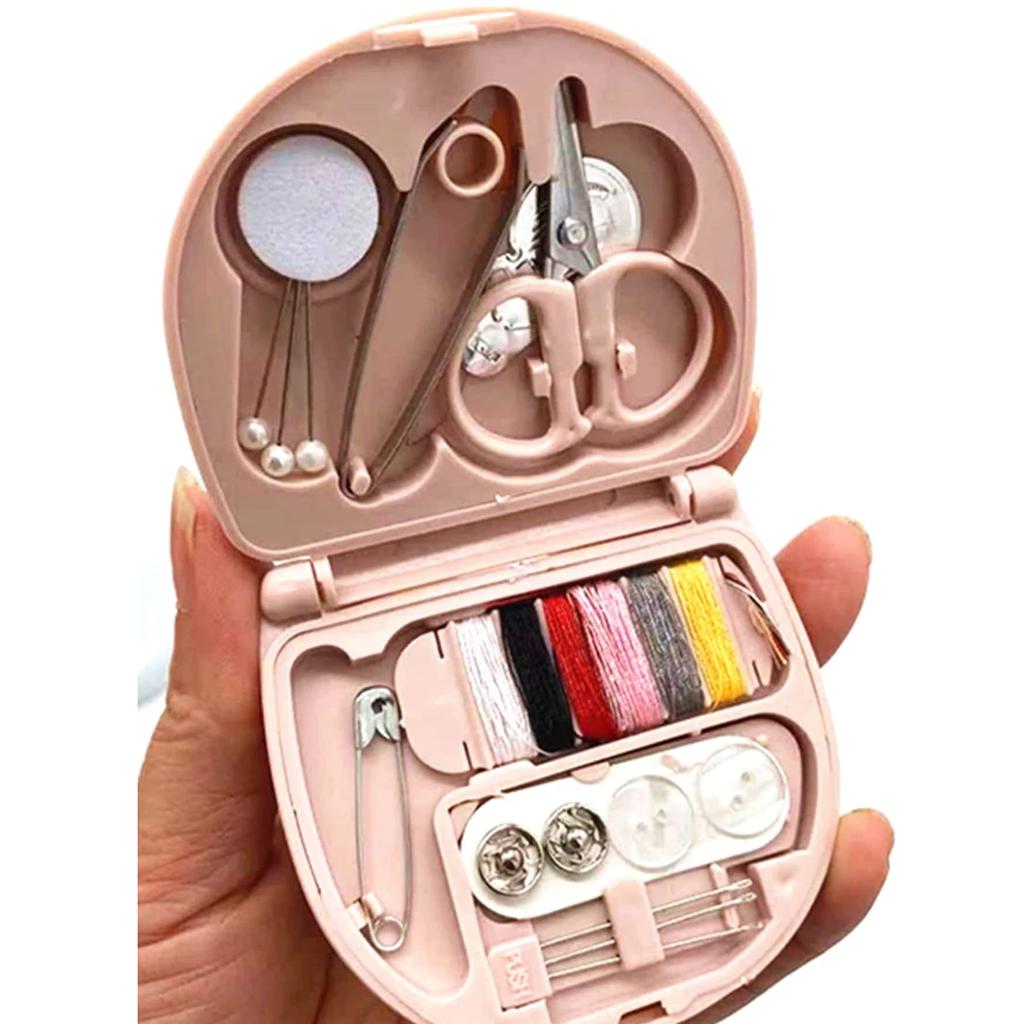 1pc- Portable Mini Sewing Kit with Buttons, Scissors and Needles - Compact Travel Sewing Box Set In Khaki