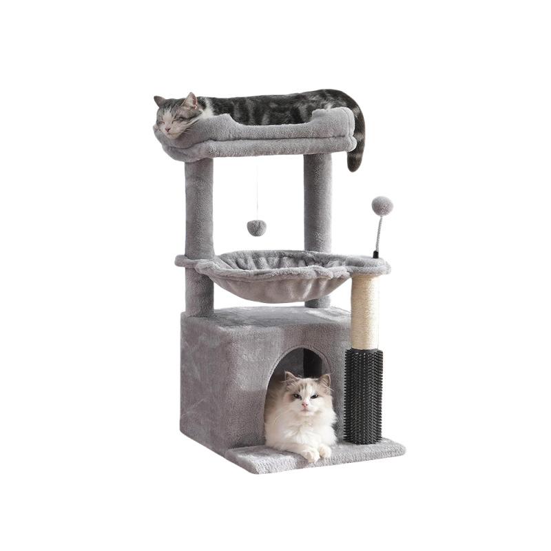 Holz Katzenbaum All-in-One Katzenhaus & Klettergerüst für Große Katzen Sisal Kratzbaum mit Sprungplattform