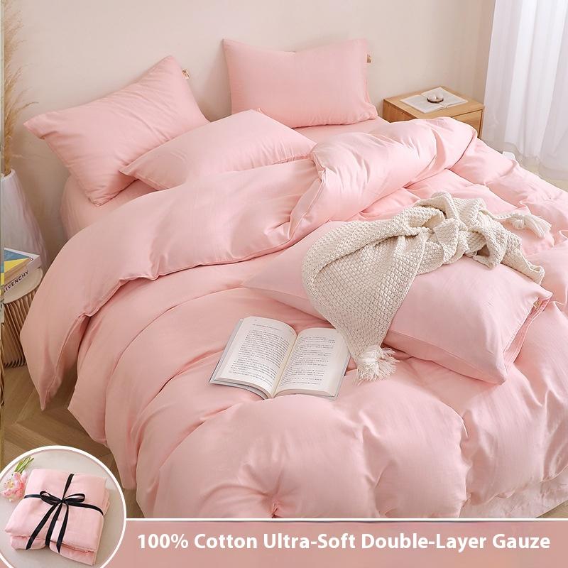 Pure Cotton Bedding Set Four-piece Skin-friendly, Breathable and Comfortable Washed Sheets Quilt Covers Pillowcases