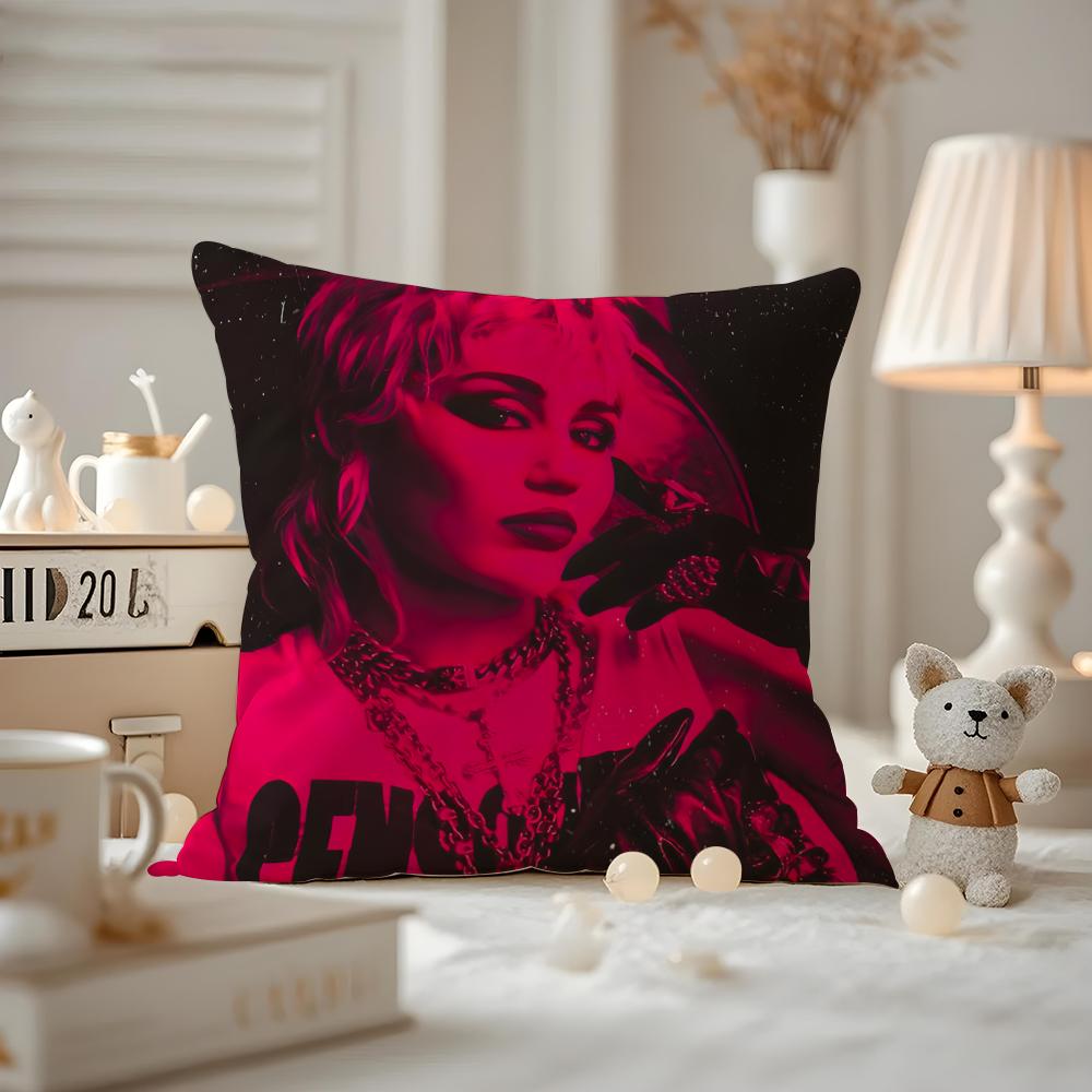 Cushion Cover Anti-dustmite Pillowcase Invisible Zipper Silky Short Plush Sofa Cushion Cover Miley Cyrus Singer