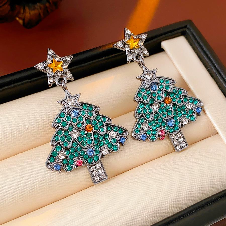 

Vintage Rhinestone Star Christmas Tree Stud Earrings - Exquisite High-End Light Luxury Jewelry