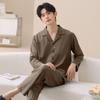 Couple pajamas pure cotton long-sleeved spring and autumn women's simple casual men's comfortable cardigan cotton loungewear set