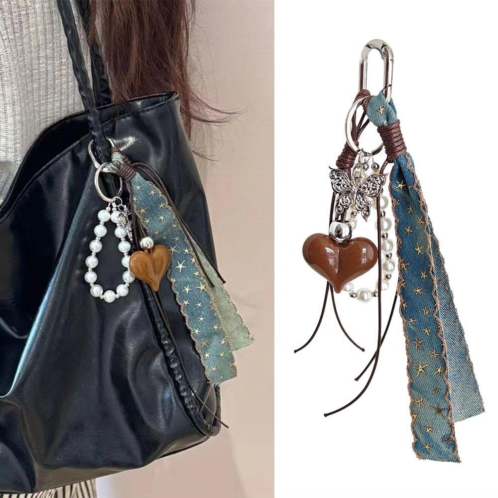 Cowboy Ribbon Bag Pendant Pearl Bag Charm New Love Heart Pendant Fashion Accessories