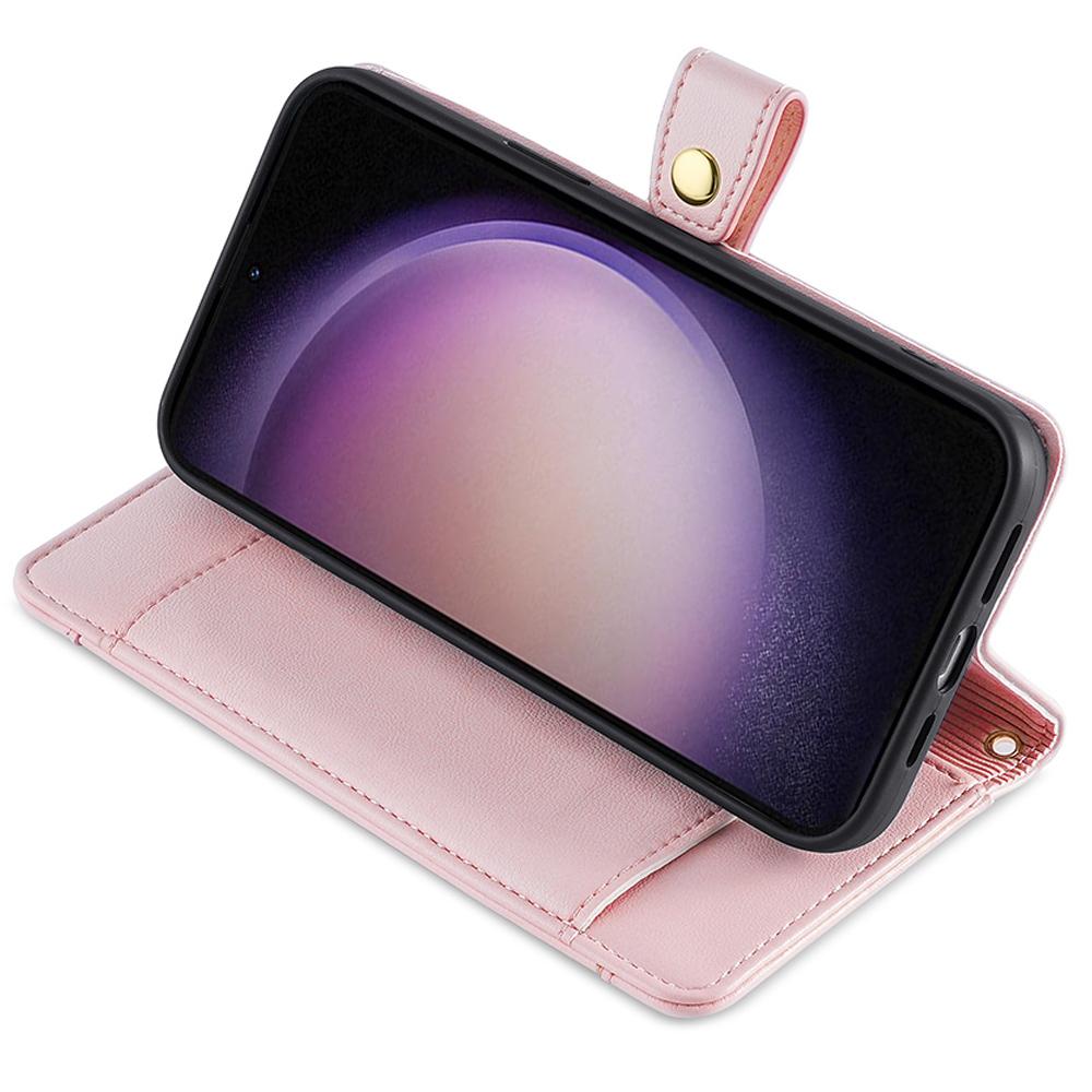For Samsung Galaxy S24 Case Magnetic Drop-proof Cover Leather Stand Cover with 2 Straps