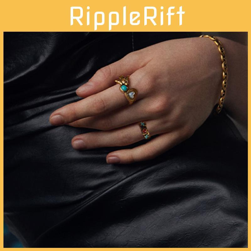 Chic Retro Black Gold Heart Bird Ring For Women Adjustable Fashionable Accessory