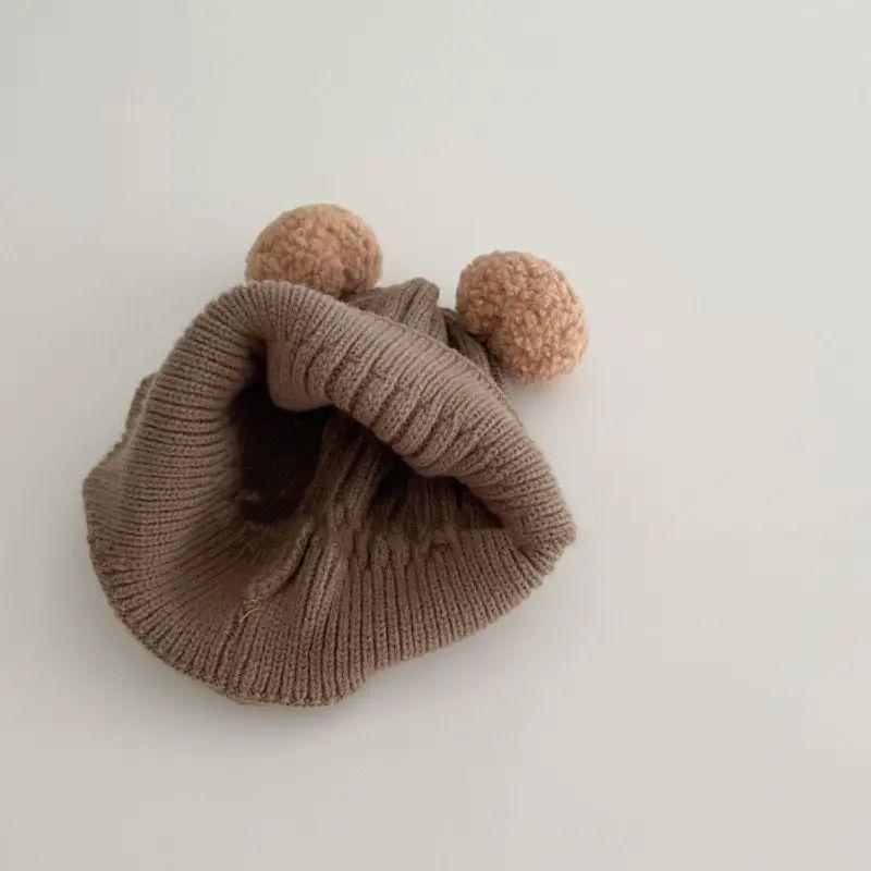 Baby Teddy Bear Hat, Winter Thick Warm Woolen Hat, Cute Knitted Baby Ear Protection Hat, Baby and Toddler Autumn and Winter