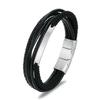 Factory natural stone beaded multi-layer leather rope bracelet men's woven leather men's titanium steel bracelet custom LOGO