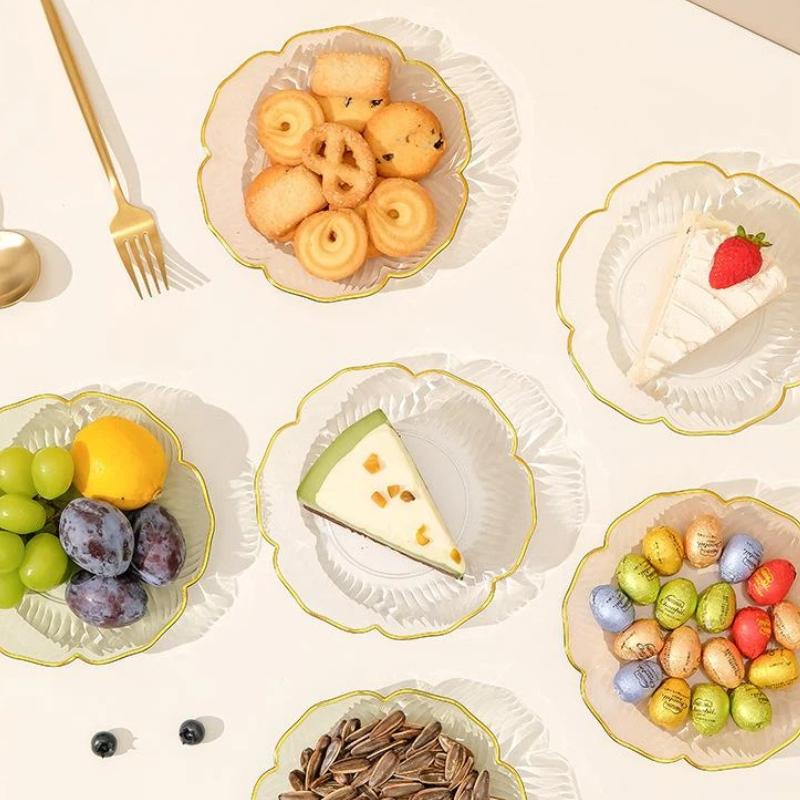 Klare Plastik Dessertteller Goldrand Blumenmuster Für Nachmittagstee Snack Kuchen Täglichen Gebrauch