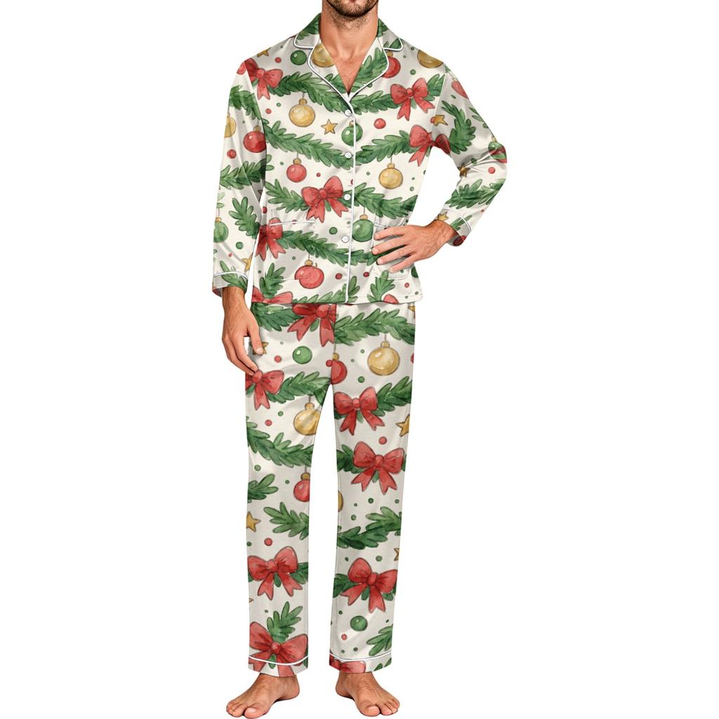 Set Pigiama da Uomo a Maniche Lunghe con Bottoni, 2 Pezzi Biancheria da Notte e da Casa con Pantaloni per la Casa e l'Ora di Dormire