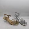 Fashion Shoes for Women 2025 Crystal Bow Heeled Sandals Fashion Sexy Women's Summer Footwear Elegant Gold Ladies Shoes with Medium Heels