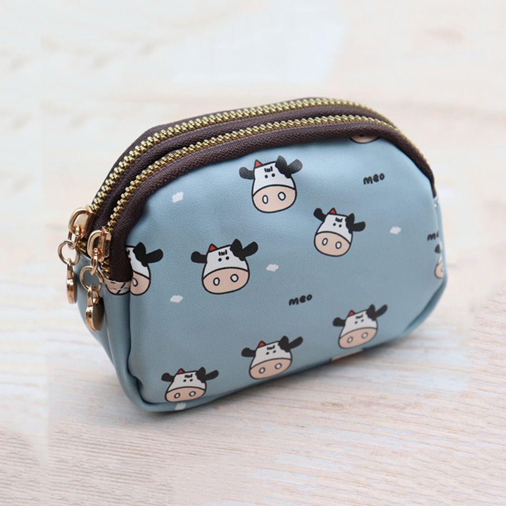 Students Cute Cow Pattern Zipper Card Bag Coin Purse Wallet Storage Bag
