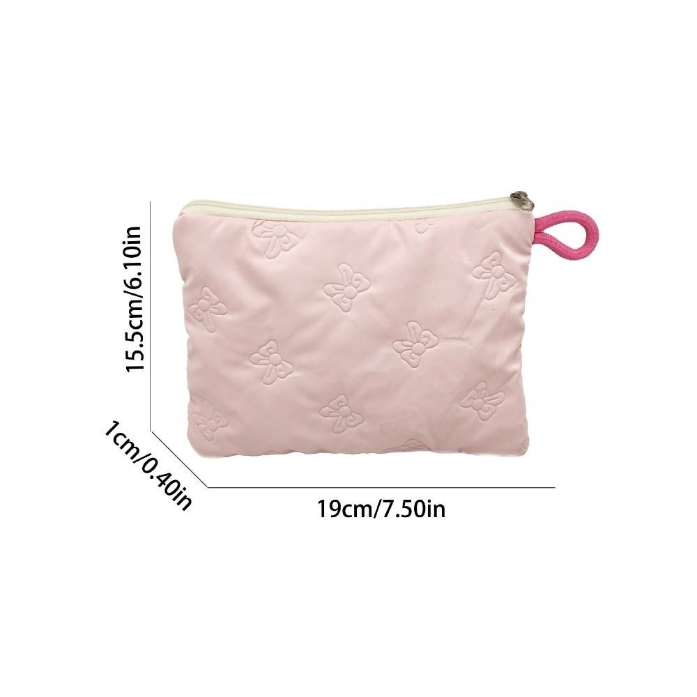 New Multi-function Cosmetic Pouch Bow Decoration Embossed Heart Quilted Makeup Bag Satin Material Toiletry Storage Pouch Girls