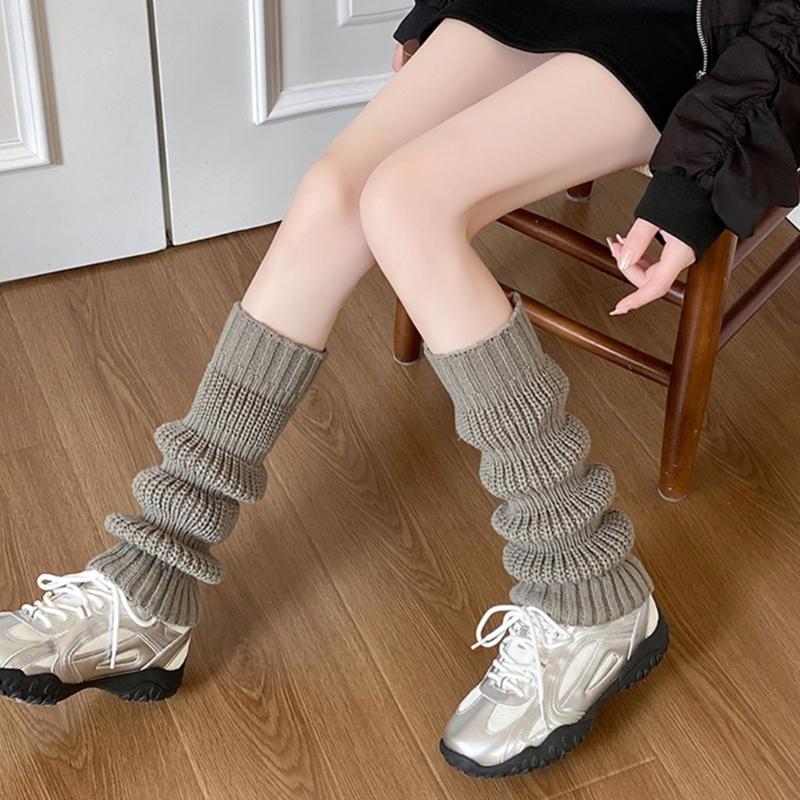 Japanese Student Leg Warmer Footless Socks for Women Girls Scrunch Lantern Boot Covers Solid Color Loose Leg Sleeves