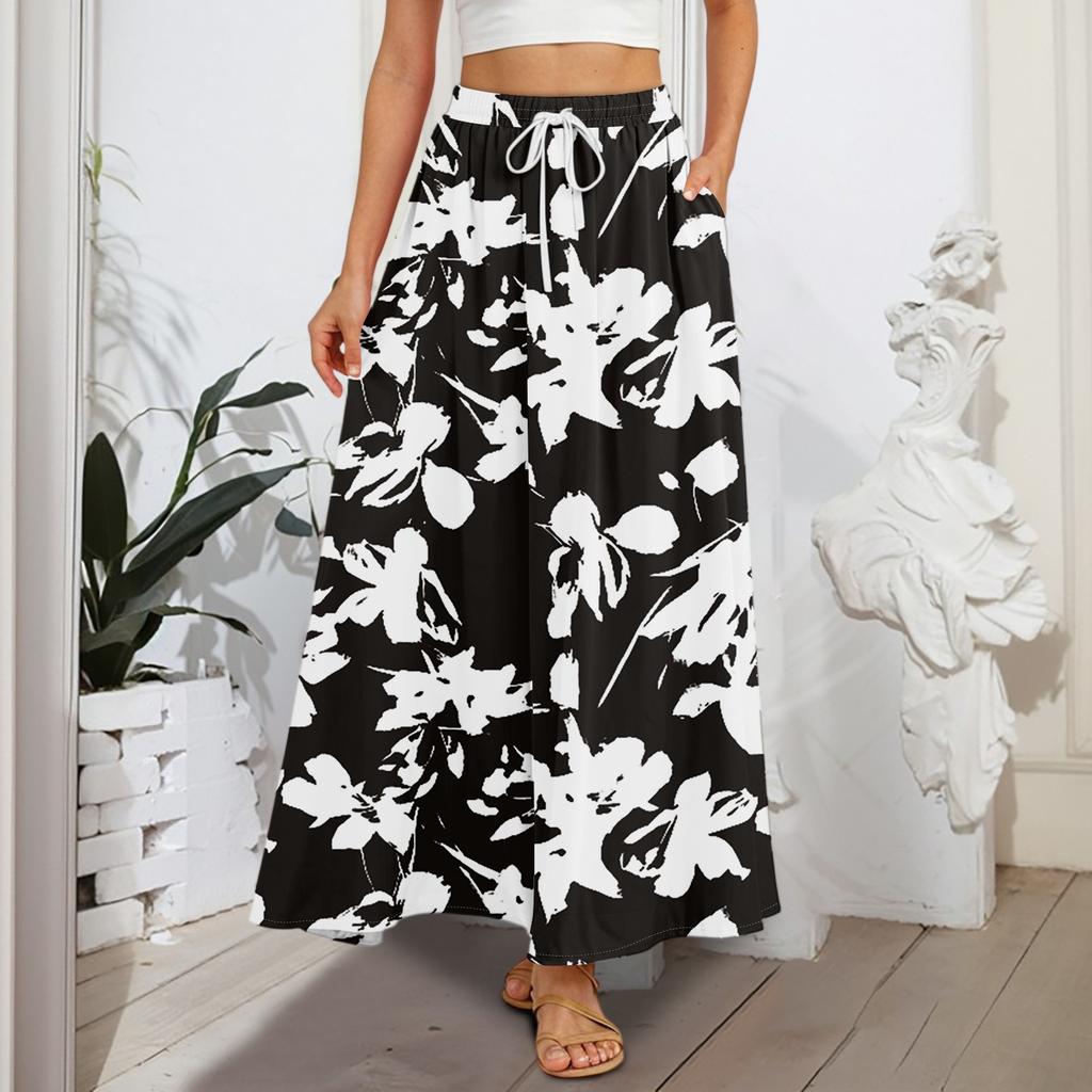 Women's Flowy Flared Ruffle Hem A Line Maxi Skirts Elastic Waist Elegant Tiered Layer Boho Long Skirts