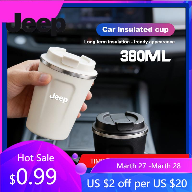 For Jeep Car Coffee Cup Insulated Cup 304 Stainless Steel Portable Cup For Jeep Grand Cherokee Wrangler JK Gladiator Compass