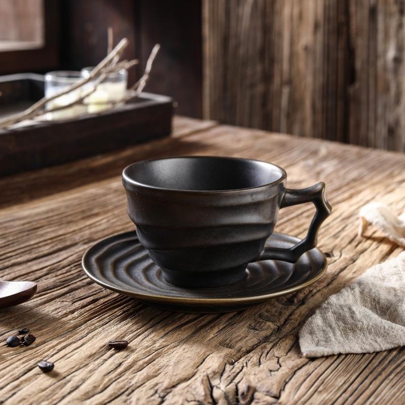 

Vintage Kiln Ceramic Mug Japanese Style Coffee Cup Large Capacity with Bamboo Pattern 280-300ml
